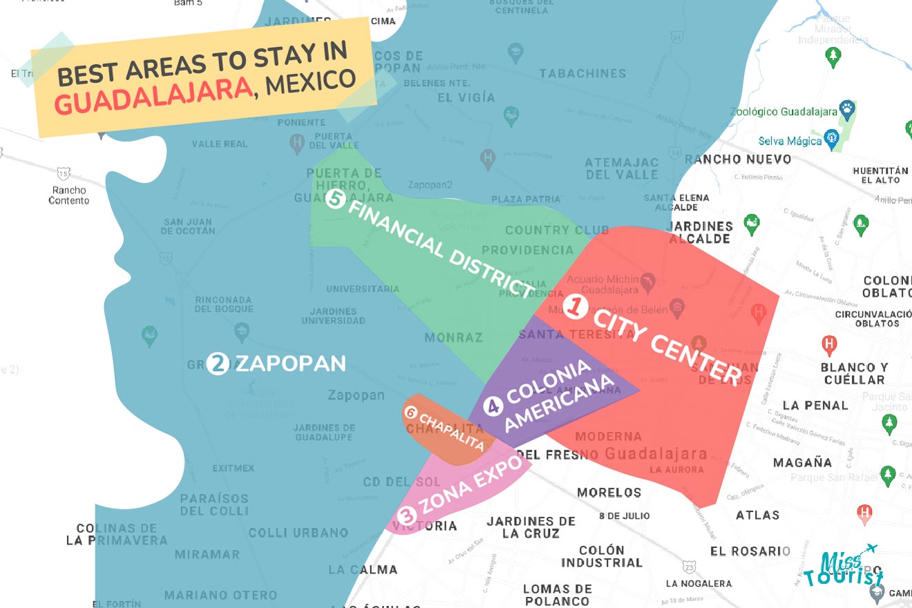 Map of best places to stay in Guadalajara
